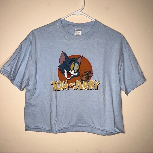 Tom and Jerry Blue Cropped Cotton T-shirt Size Medium - Picture 6 of 6